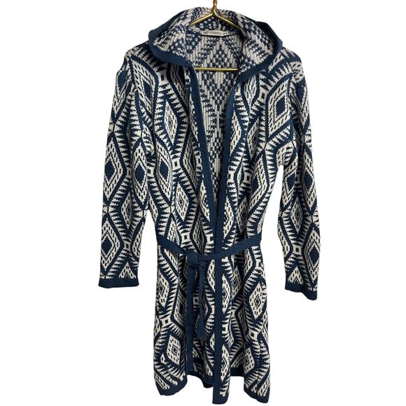 Misell Open Knit Hooded Cardigan Sweater Beige Brown Diamond Size Medium - Picture 1 of 8